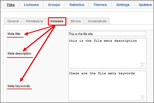 Add to Joomla! files meta title, keywords and description